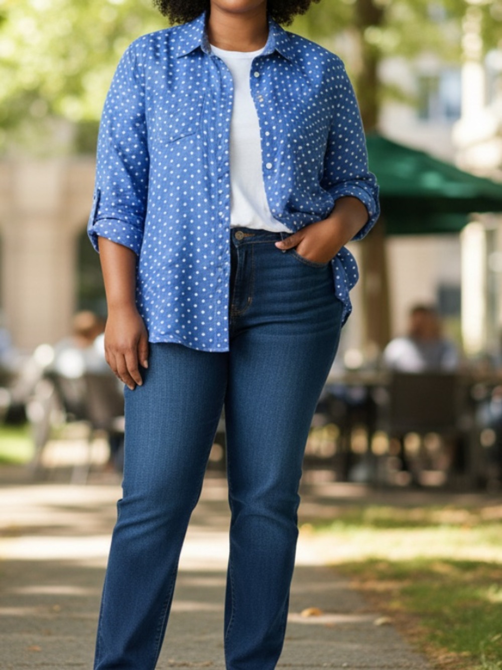 Talbots Blue and White Polka Dot Button-Down Blouse